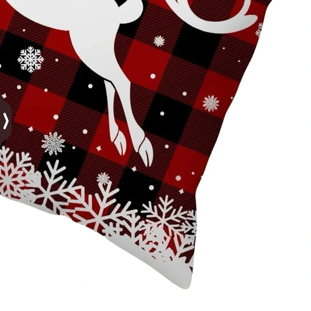 Pillow Cover Snowflake Deer Farmhouse Plaid Zippered Red Black Large 17.7 in